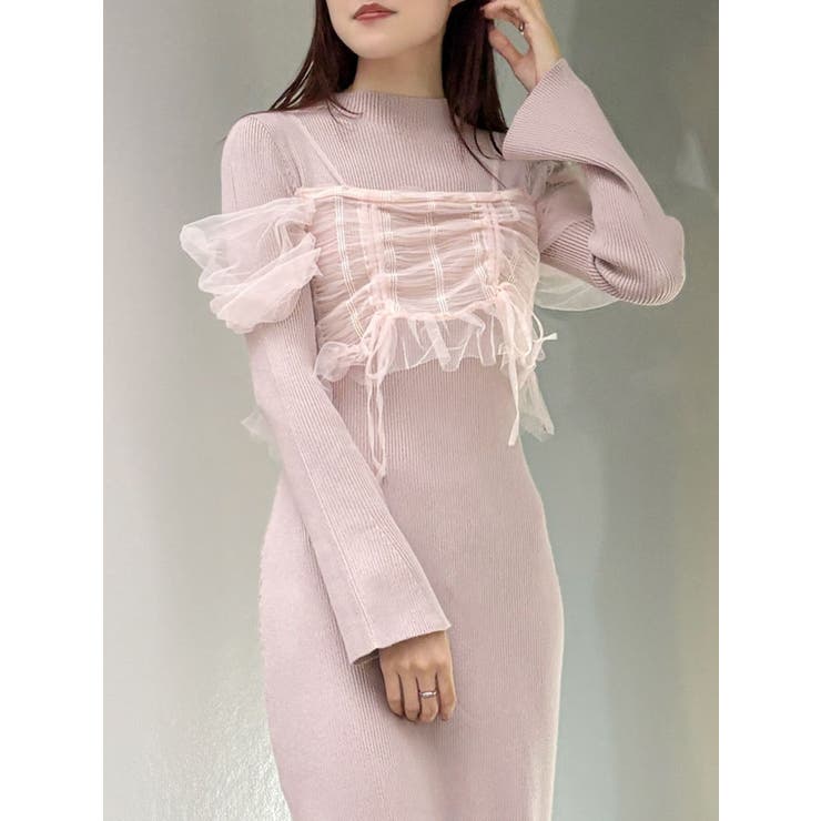 シャーリングビスチェニットワンピース[品番：MKSW0061991