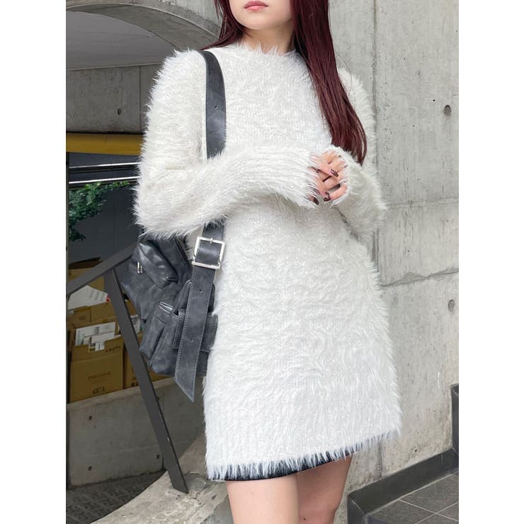 スパンコールフェザーニットミニワンピース[品番：MKSW0061691]｜MURUA