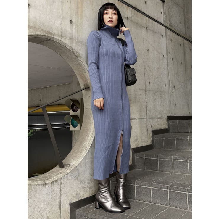 アシメZIPニットワンピース[品番：MKSW0061744]｜MURUA（ムルーア）の