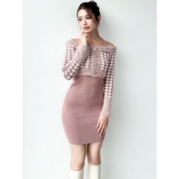 ハウンドトゥースアンサンブルミニワンピース[品番：MKSW0066558