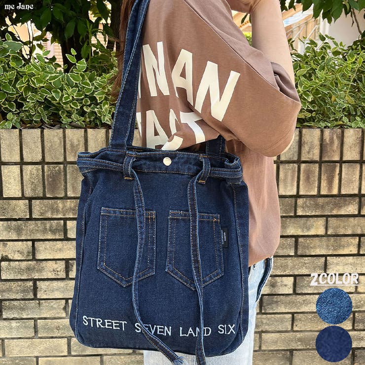 MINMI】刺繍デニムバック No.672 ショルダーベルト 飾りリボンベルト付