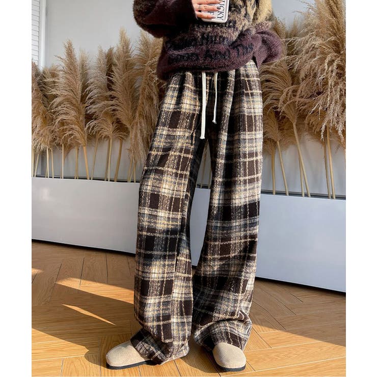 ワイドパンツ チェック柄 レディース[品番：AGCW0006082]｜SUNSHINE