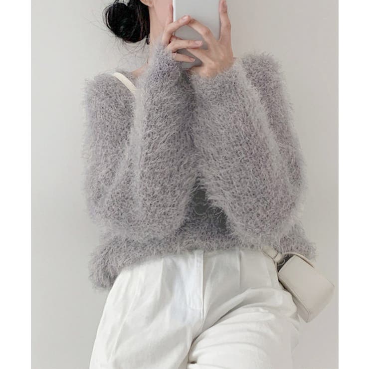 シャギーニットカーディガン モヘアタッチ[品番：II000013112