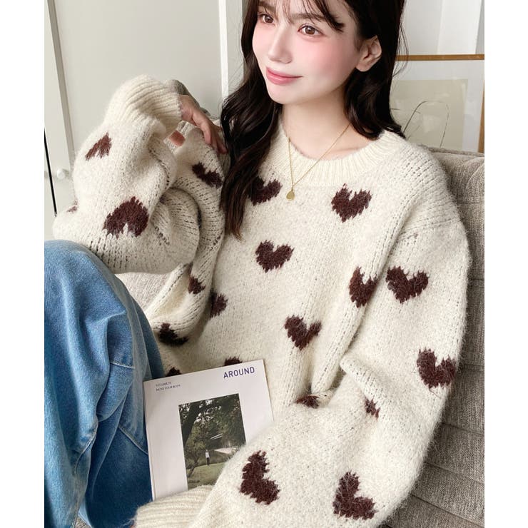 ハート柄フェザーニットプルオーバーWジャガード[品番：ERMW0003968