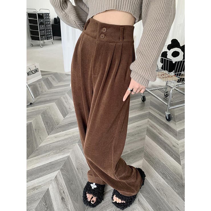 楽して美脚 コ－デュロイワイドパンツ ツ－タック[品番：JX000003742