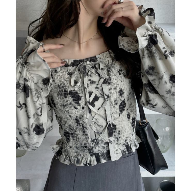 レースアップ 2WAY ボリュームスリーブ ブラウス[品番：ORGW0009366