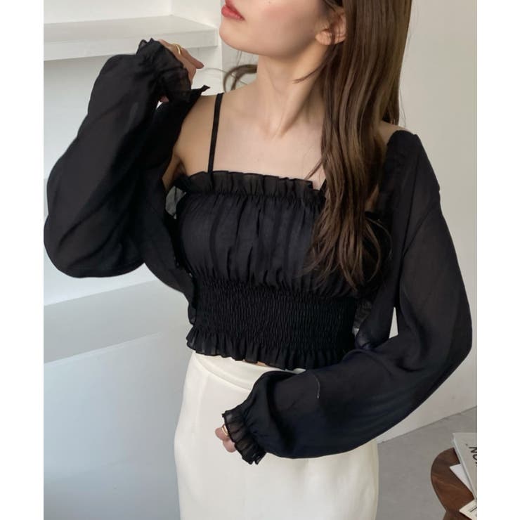 フリル シアー ボレロ シャーリング キャミソール アンサンブル[品番