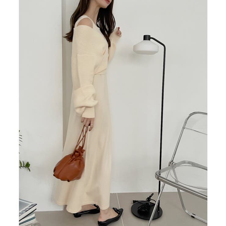 アンサンブル クロスニット ノースリーブ ワンピース[品番