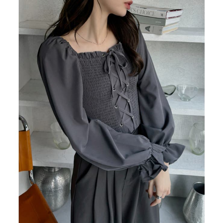 レースアップ 2WAY ボリュームスリーブ ブラウス[品番：ORGW0009366