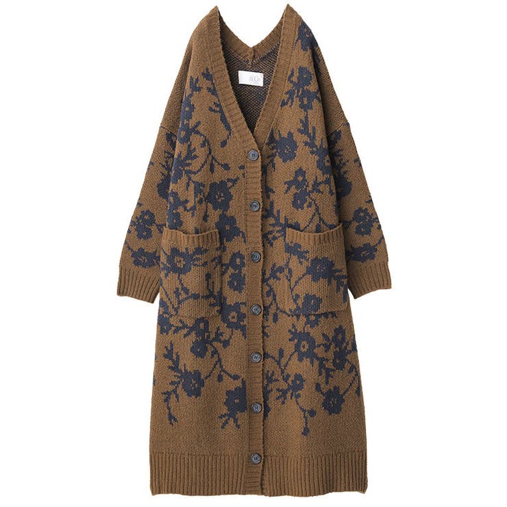 n'OrLABELモヘヤタッチ花柄ジャカードニットロングカーディガン[品番