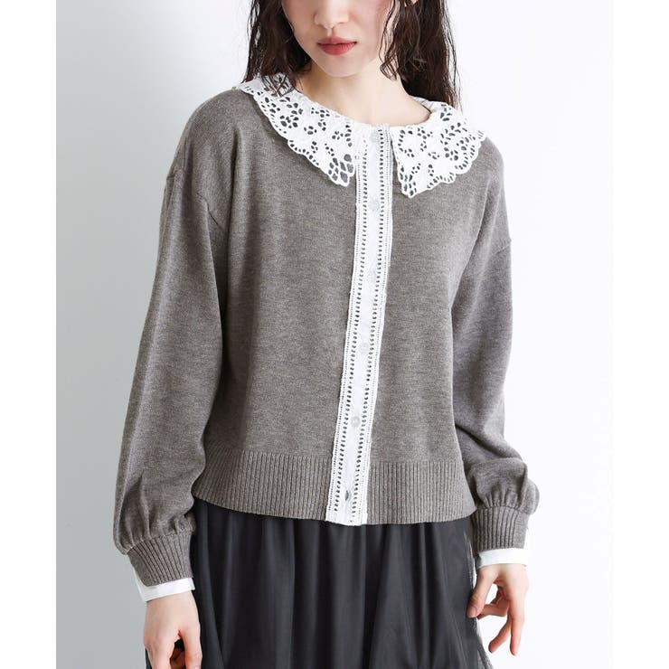 somari imaginationレース襟ニットカーディガン[品番：MITW0017883