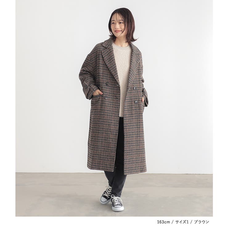 n'OrLABELチェック柄ダブルテーラードコート [品番：MITW0017701