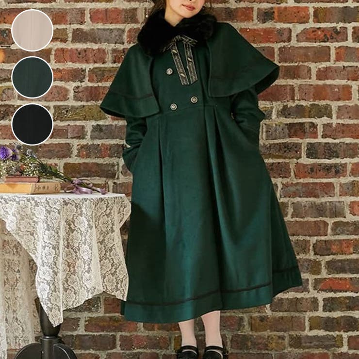 ファー襟付ケープロングコート[品番：IGAW0004046]｜axes femme