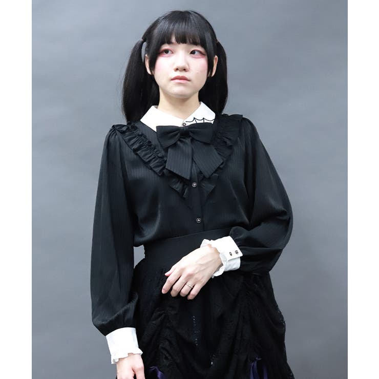 シャドーストライプフリルブラウス[品番：IGAW0007012]｜axes femme