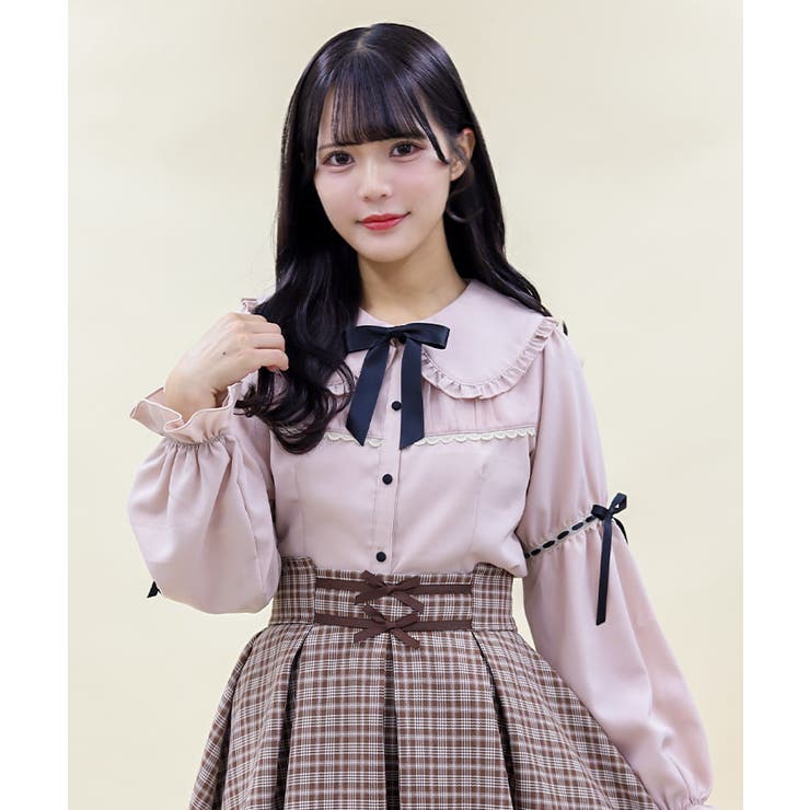 リボン付フリルビッグ襟ブラウス[品番：IGAW0005727]｜axes femme