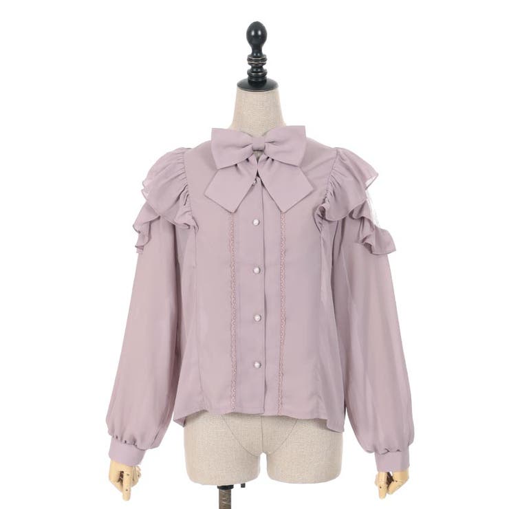 リボン付フリル長袖ブラウス[品番：IGAW0005443]｜axes femme