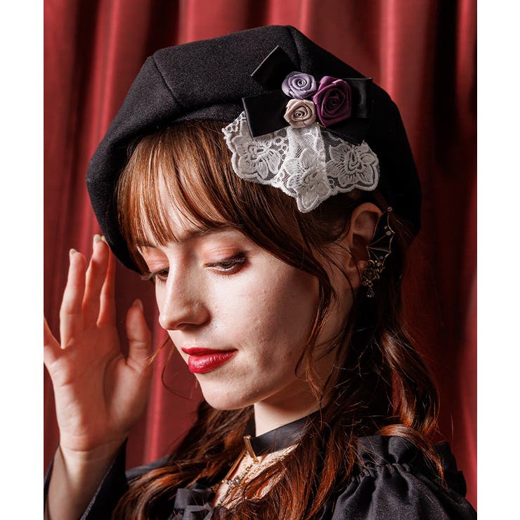 巻きバラブローチ付きベレー[品番：IGAW0006872]｜axes femme