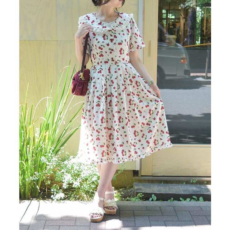 チェリーローズ柄セーラーワンピース[品番：IGAW0006597]｜axes femme