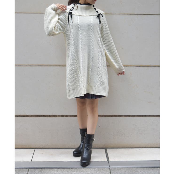 W編み上げニットチュニック[品番：IGAW0005705]｜axes femme