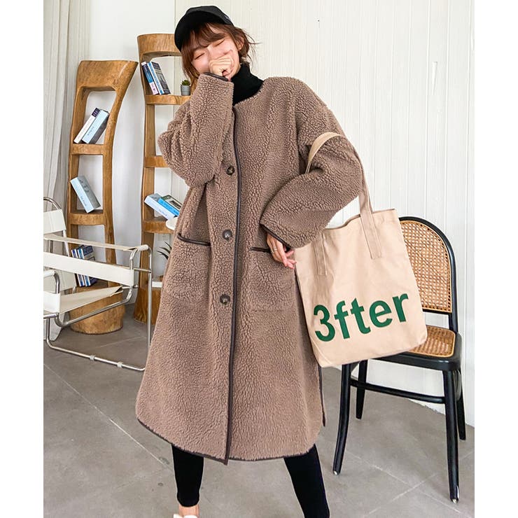 合皮パイピングボアコート ファーコート パイピング[品番：ADEW0000276