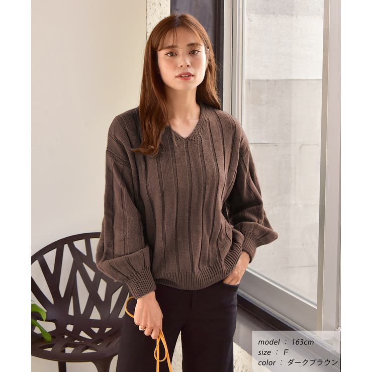 Vネックリブニット Vネック ニット[品番：ADEW0000304]｜ad thie