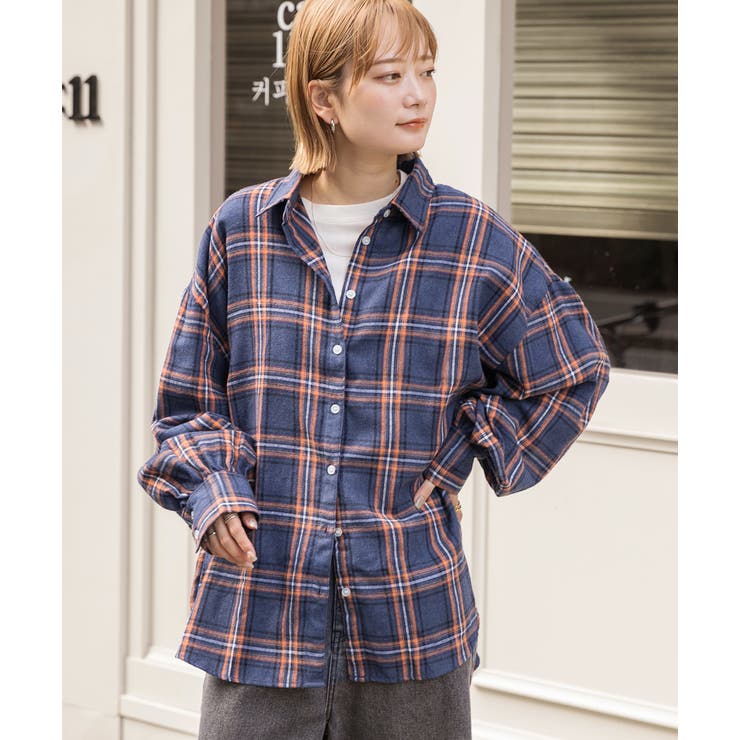 選べる2柄・ネルチェック ビッグシルエットシャツ[品番：ADEW0004233
