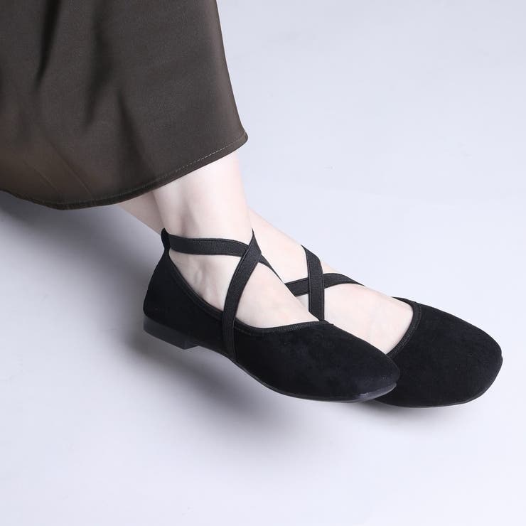 shoes365】スエード素材のクロスストラップバレエシューズ[品番