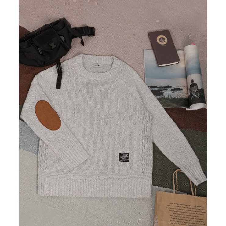 メンズ エルボーバッチ付きニット セーター[品番：XT000003716