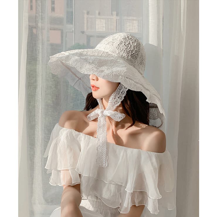 Jasmine】レース編みリボンハット 韓国ファッション ワンピース[品番