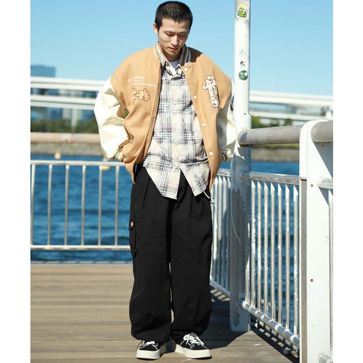 ブルゾン【HOOK】B柄 ユニセックスアメカジワッペン刺繍スタジャン