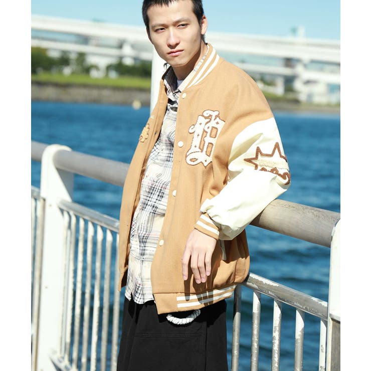 ブルゾン【HOOK】B柄 ユニセックスアメカジワッペン刺繍スタジャン