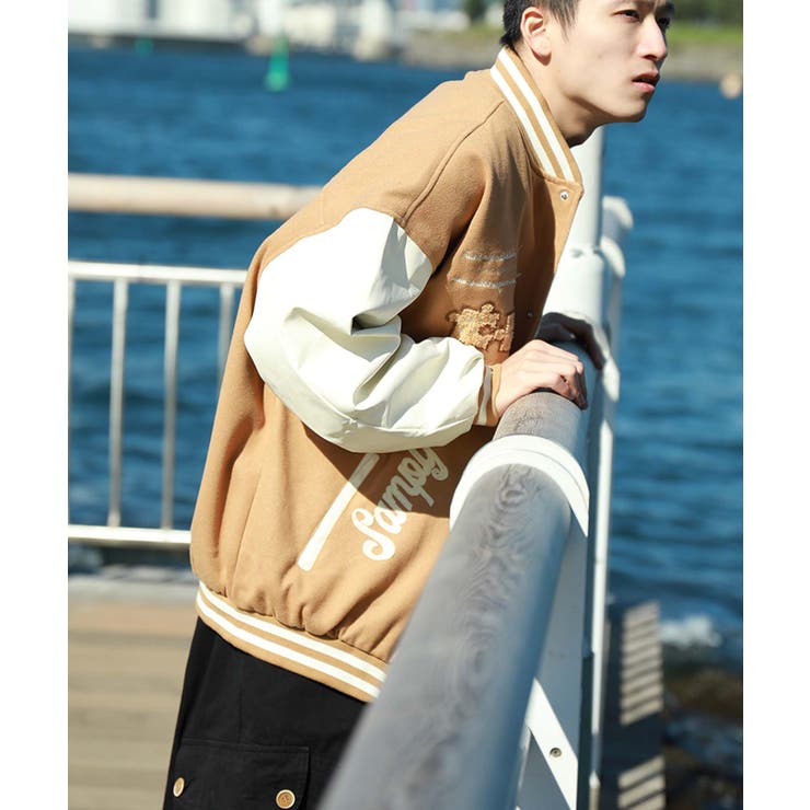 ブルゾン【HOOK】B柄 ユニセックスアメカジワッペン刺繍スタジャン