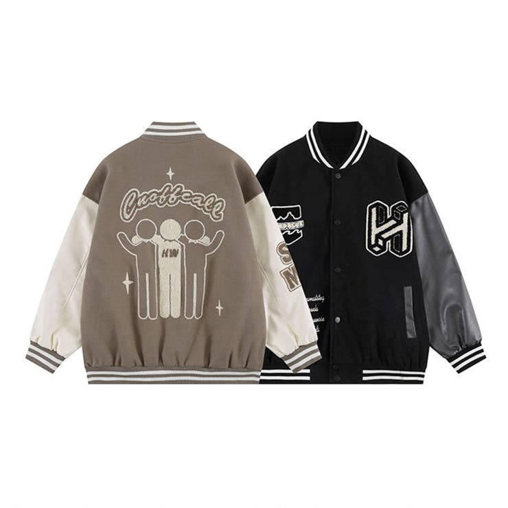 ブルゾン【HOOK】H柄 ユニセックスアメカジワッペン刺繍スタジャン