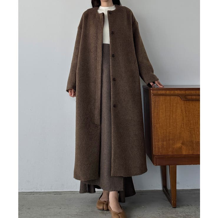 Louere シャギーノーカラーコクーンロングコート[品番：AMTW0009642