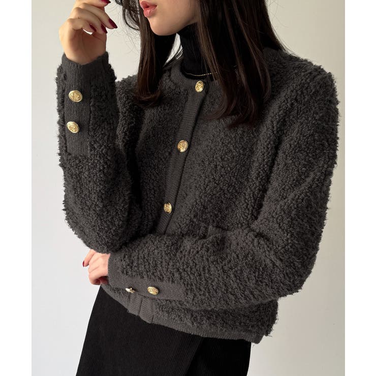 パイル編み金釦ニットジャケット[品番：AMTW0012776]｜JUNOAH