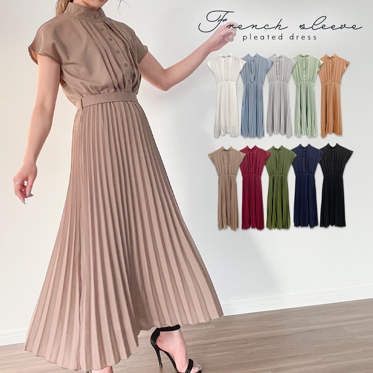 フレンチスリーブプリーツワンピース[品番：AMTW0002031]｜JUNOAH
