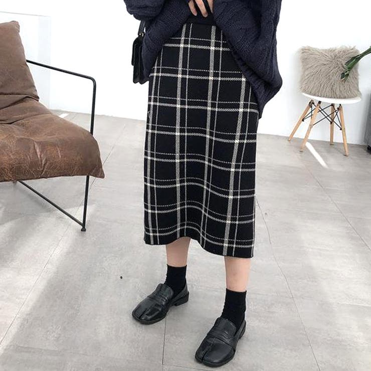 チェック柄ニットスカート レディース 10代[品番：AMSW1777830