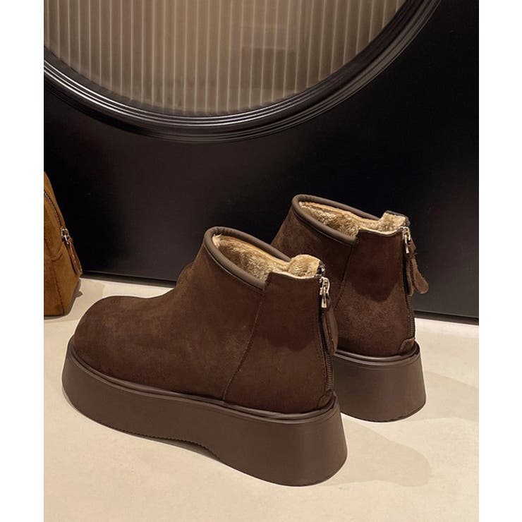 スエードタッチ厚底ショートブーツ 裏起毛[品番：AGCW0007453