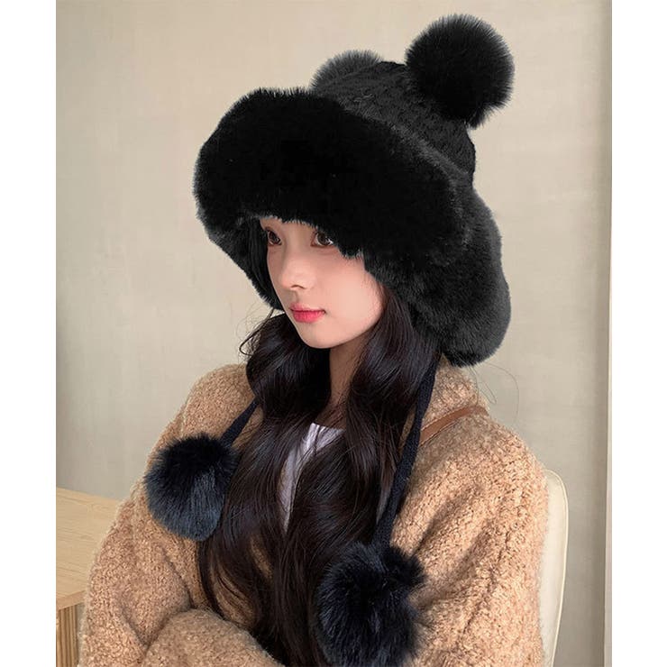 ダブルポンポンニット帽子 ファー帽子韓国[品番：AGCW0005203