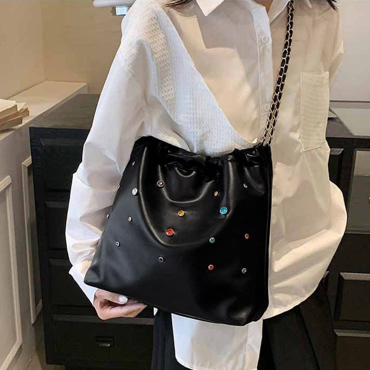 チェーンショルダーバッグ ビジュー巾着鞄[品番：AGCW0004942