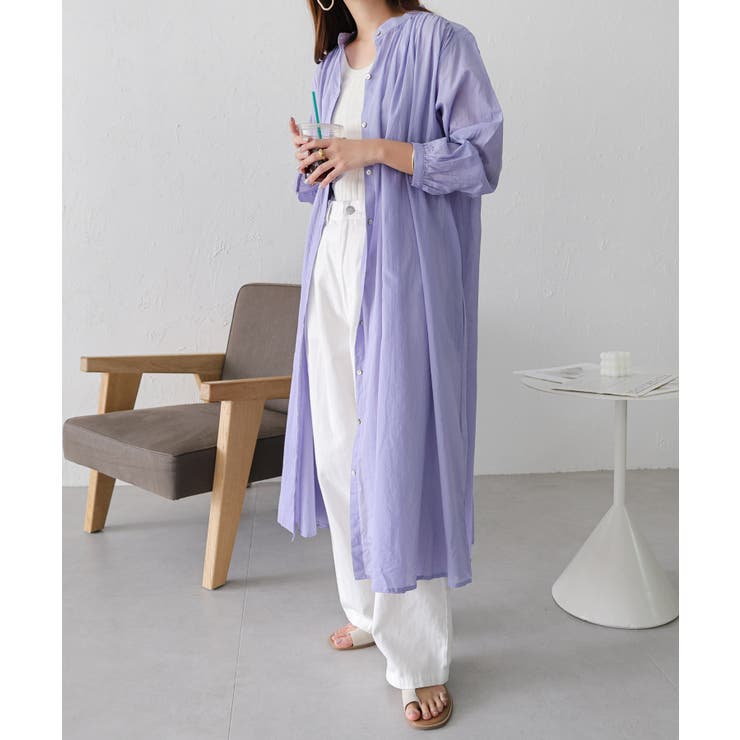 バンドカラー フレア シャツワンピース[品番：AZ000003692]｜andme