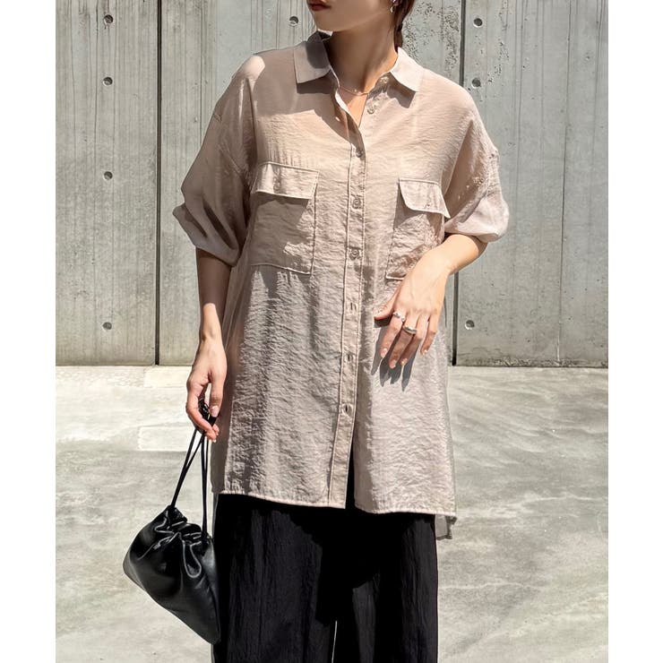 オーバーサイズ 長袖 シアーシャツ レディース フロントボタン