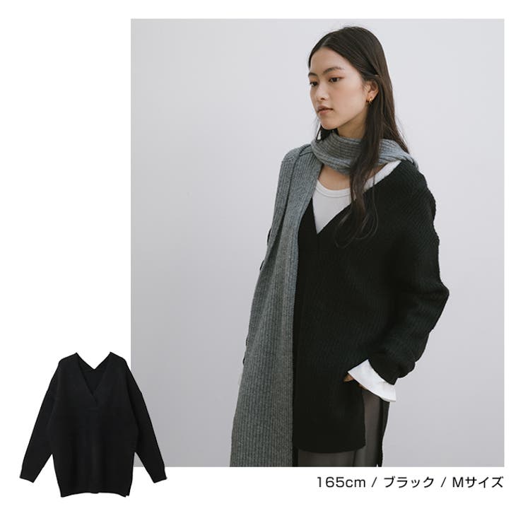 Vネック 片畦ニット トップス[品番：AZ000004159]｜andme（アンドミー