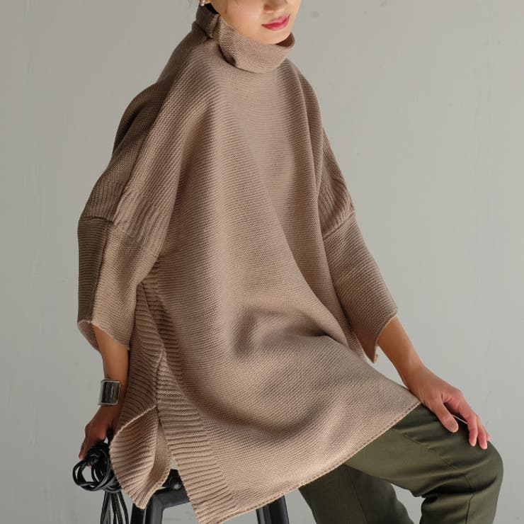 着映えする大人の洗練ニット！タートルネックニットポンチョ[品番