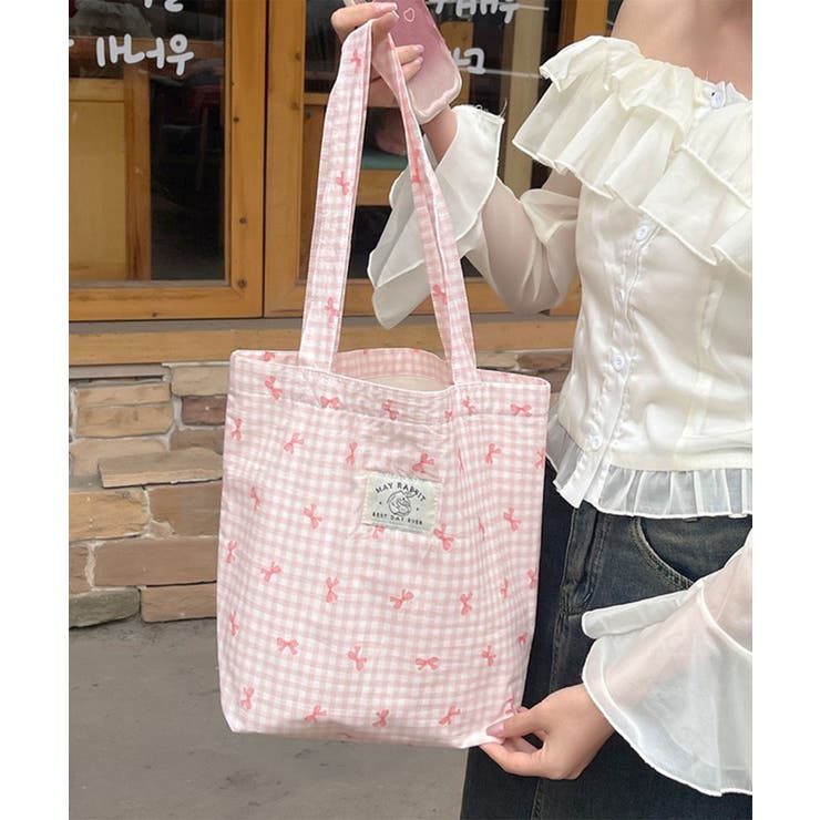 リボンギンガムチェックトートバッグ[品番：OUTW0000054]｜Outfitter