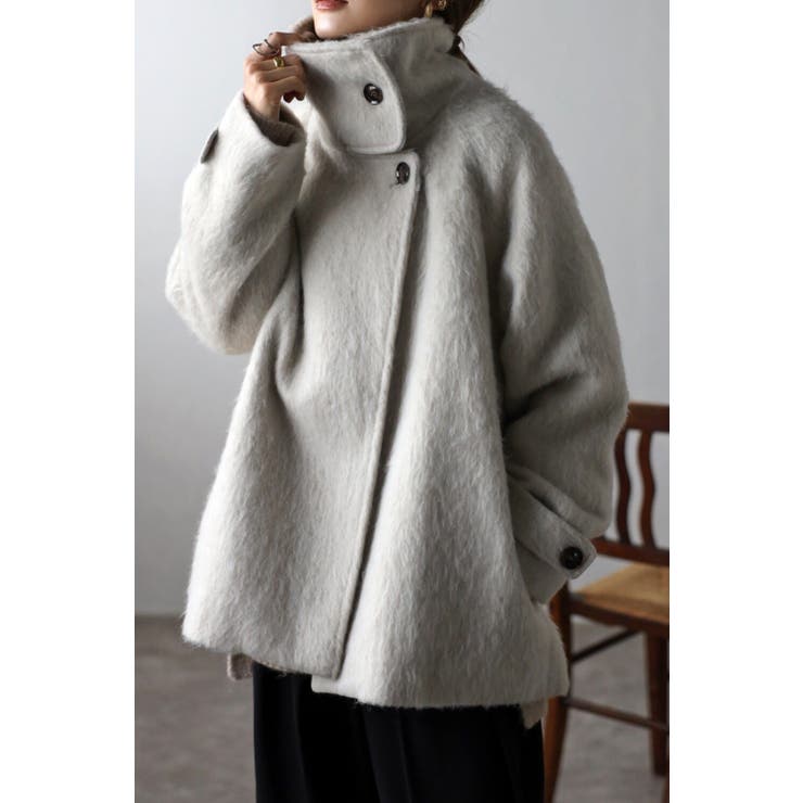 シャギーミドル丈スタンドカラーコート[品番：BLEW0002029]｜BONJOUR