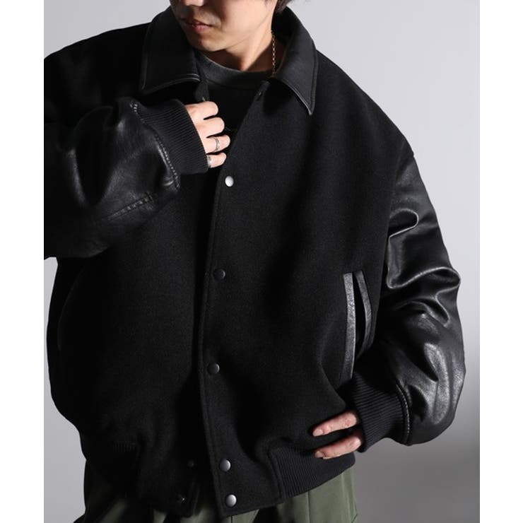 旬のこなれヴィンテージ感。襟付きバッグ刺繍メルトンレザードッキング