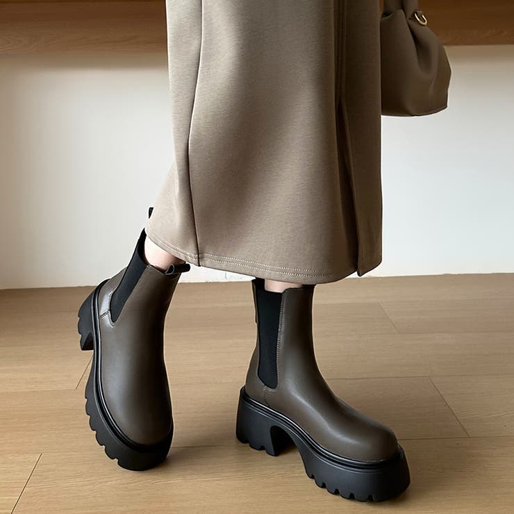 サイドゴアブーツ 厚底 トラックソールブーツ[品番：COCW0006117