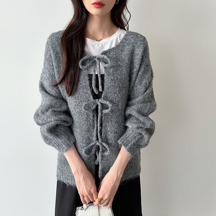 前後2way リボンカーディガン ニットカーディガン[品番：COCW0006142