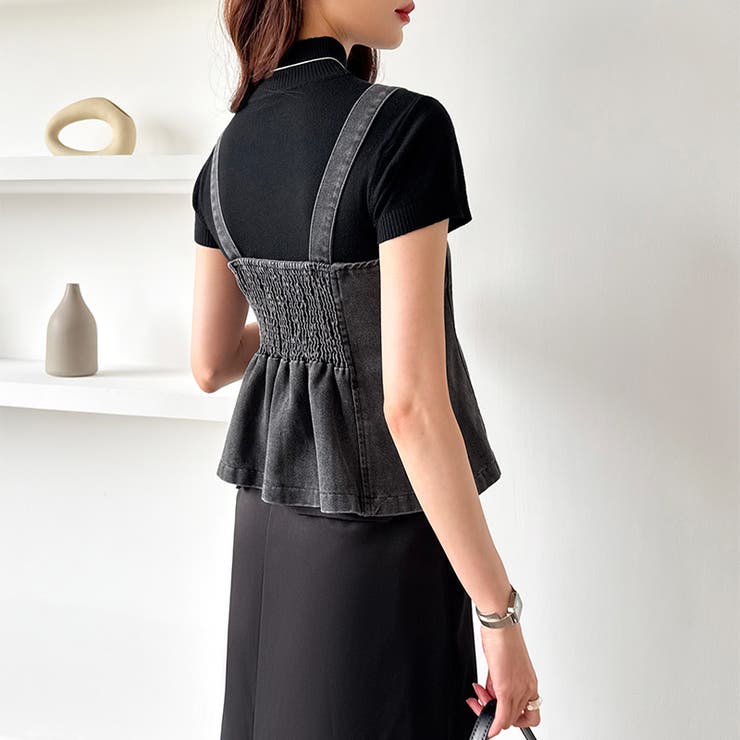 デニムビスチェ デニム フロントジップキャミソール[品番：COCW0006325